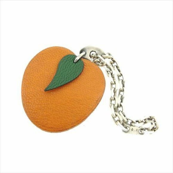 Hermes key ring Key holder Orange Silver Leather Woman Authentic Used S938 - Picture 1 of 8